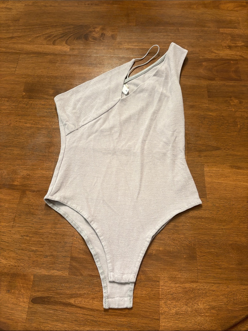 glam Asymmetric One-Shoulder Bodysuit in Light Gray